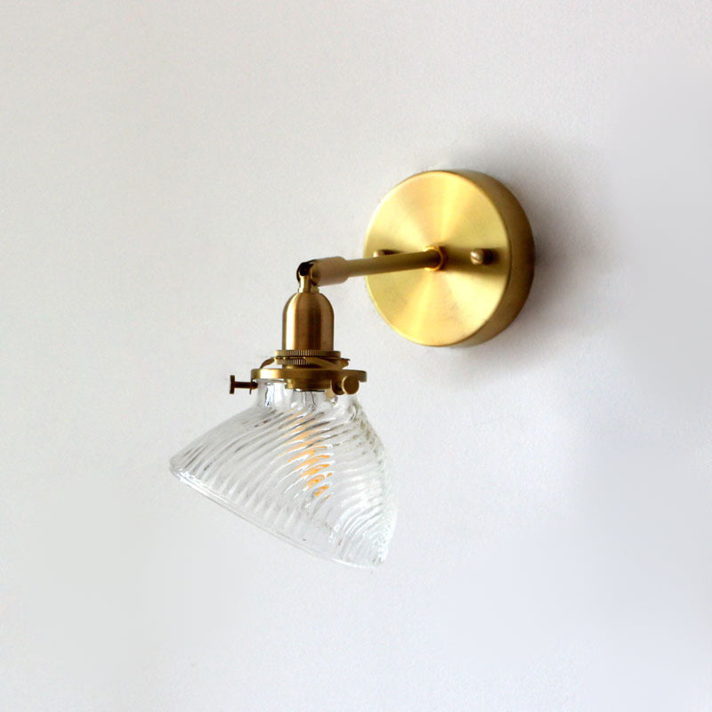 1-Light Cone Shade Industrial Style Glass Wall Lighting Fixtures in Brass