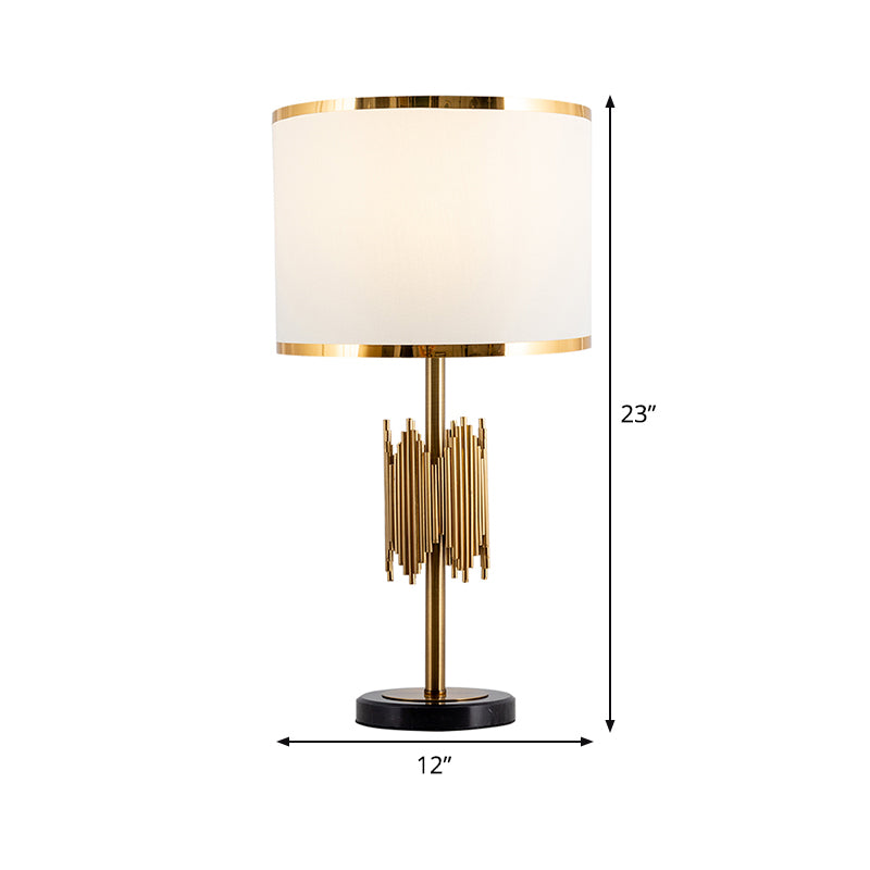 Shaded Table Light Modernist Fabric 1 Bulb White Desk Lamp with Black Round Marble Base