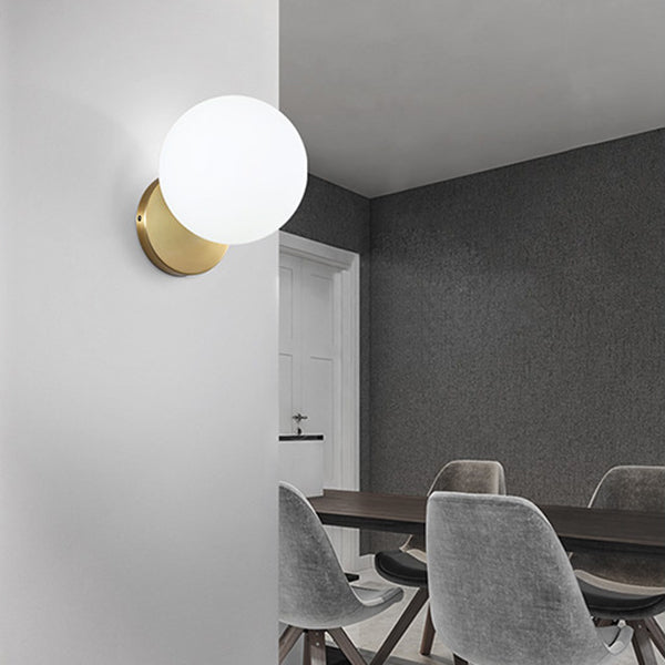 1-Light Round ShadeModern Simple Style Glass Wall Lighting Fixtures in Brass