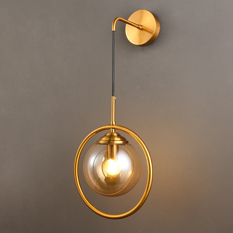 1-Light Round Shade Modern Style Glass Wall Lighting Fixtures in Brass for Bedroom Living Room