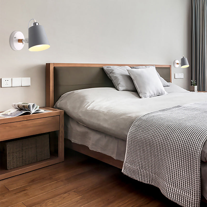 Gray/White/Pink/Yellow/Blue/Green Conical Sconce Light Fixture Minimalist Metal 1 Light Wall Mount Lamp for Bedside