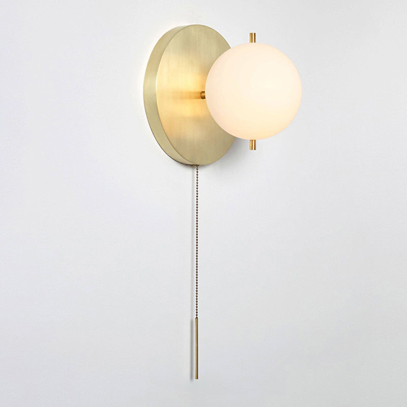 Round Shade 1 Light Wall Light Modern Style Glass Wall Light Sconce in Brass