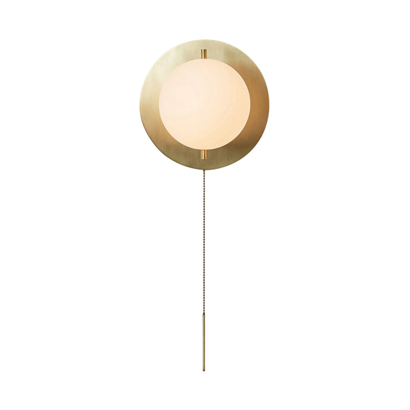 Round Shade 1 Light Wall Light Modern Style Glass Wall Light Sconce in Brass