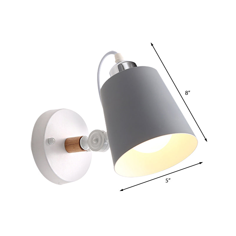 Gray/White/Pink/Yellow/Blue/Green Conical Sconce Light Fixture Minimalist Metal 1 Light Wall Mount Lamp for Bedside