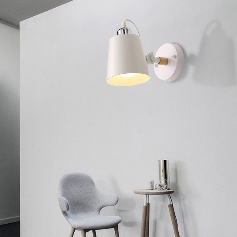 Gray/White/Pink/Yellow/Blue/Green Conical Sconce Light Fixture Minimalist Metal 1 Light Wall Mount Lamp for Bedside