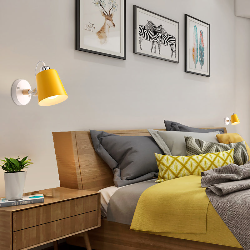 Gray/White/Pink/Yellow/Blue/Green Conical Sconce Light Fixture Minimalist Metal 1 Light Wall Mount Lamp for Bedside