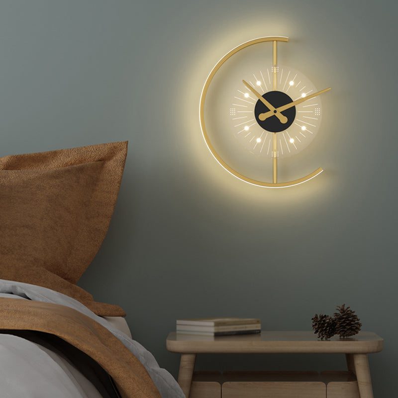Approchons muraux d'horloge Lights Wall Modern Metal 1 Lumière Lumière d'éclairage en or
