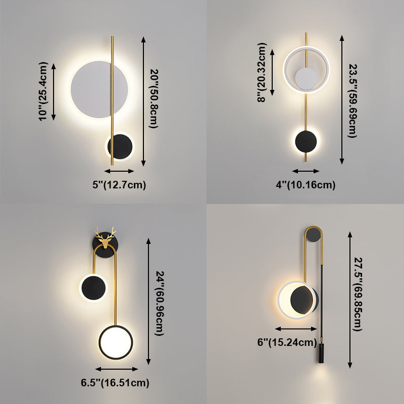Circle Wall Sconce Lights Lampada da parete moderna Metal 2 Prontoni con pareti leggeri in bianco e nero