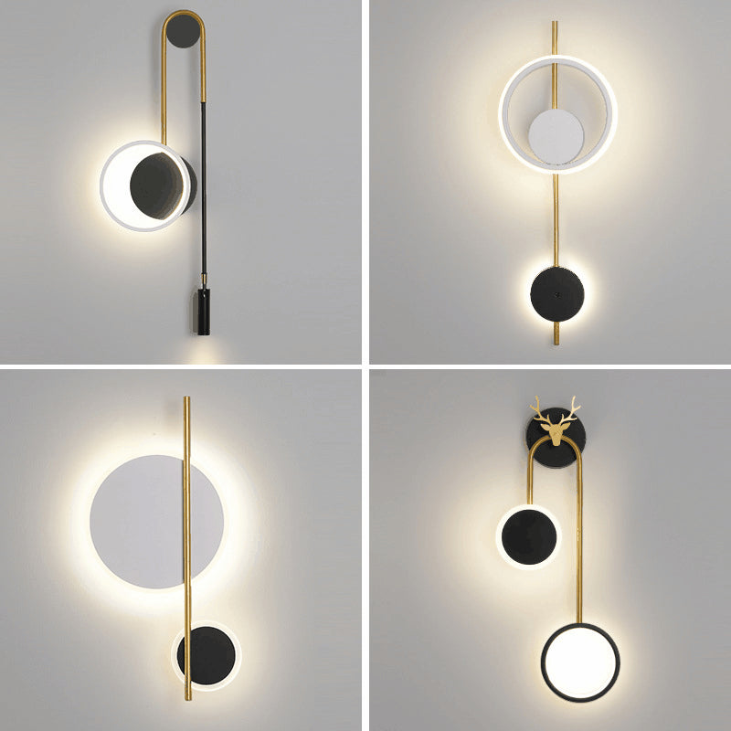 Circle Wall Sconce Lights Lampada da parete moderna Metal 2 Prontoni con pareti leggeri in bianco e nero