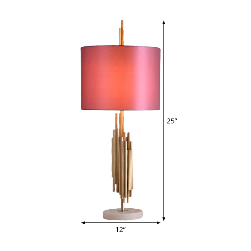 Lampada da comodino con paralume dritto, tessuto modernista, 1 lampadina, lampada da lettura, luce in rosa