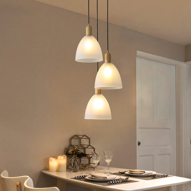 1-Light Cone Shade suspendu lampe, verre coulé contemporain Lumière suspendue avec haut en bois