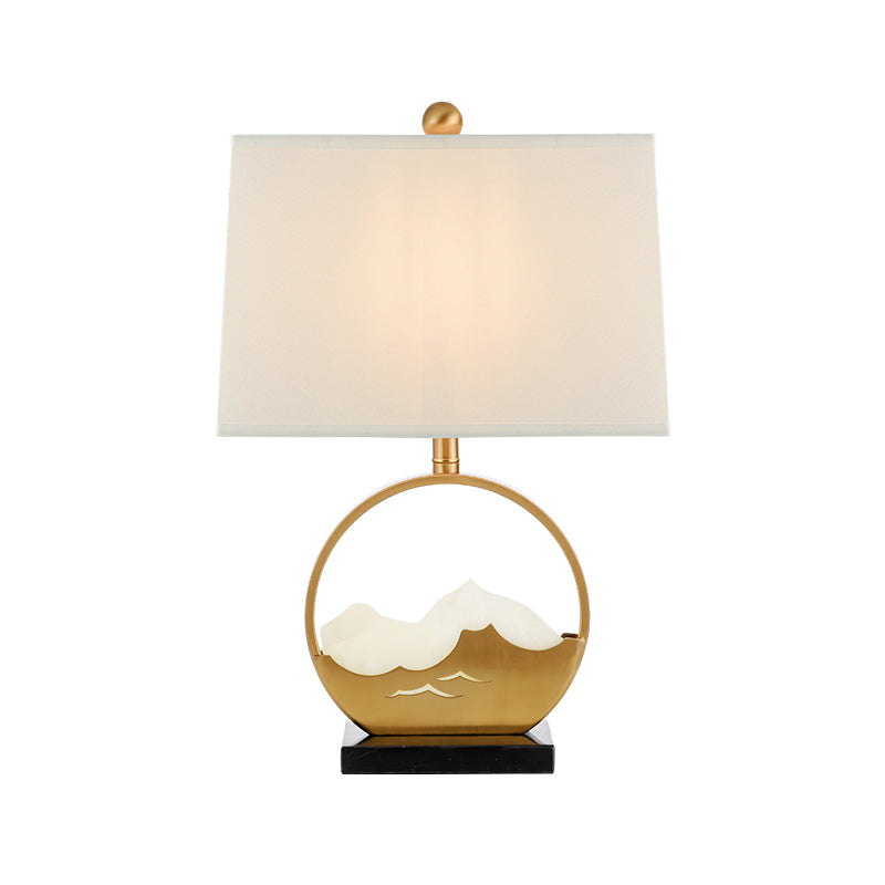1 tête de bureau trapézoïde lumière moderne lampe de table de nuit en tissu moderne en or avec une base en marbre noir rectangle