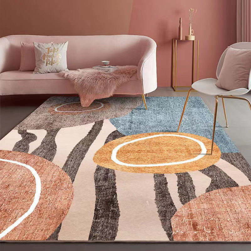 Orange Modern Carpet Polyester Striped Carpet Washable Carpet for Living Room