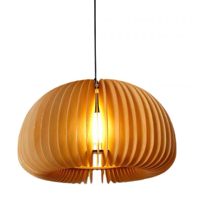 1 Light Pumpkin Shape Wooden Pendant Light Nordic Style Living Room Hanging Lamp Fixture