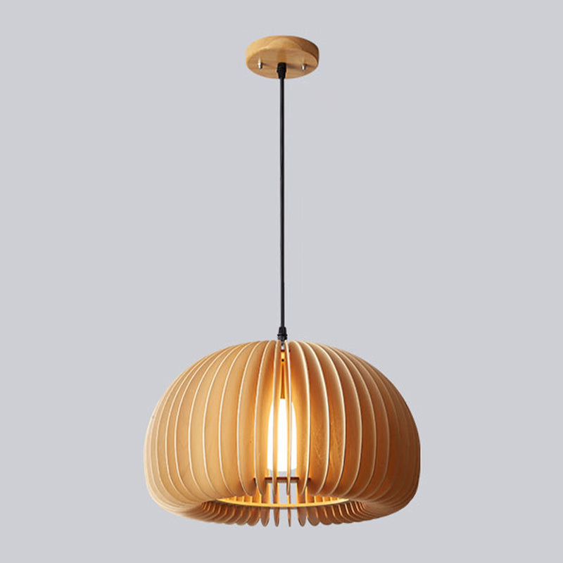 1 Light Pumpkin Shape Wooden Pendant Light Nordic Style Living Room Hanging Lamp Fixture
