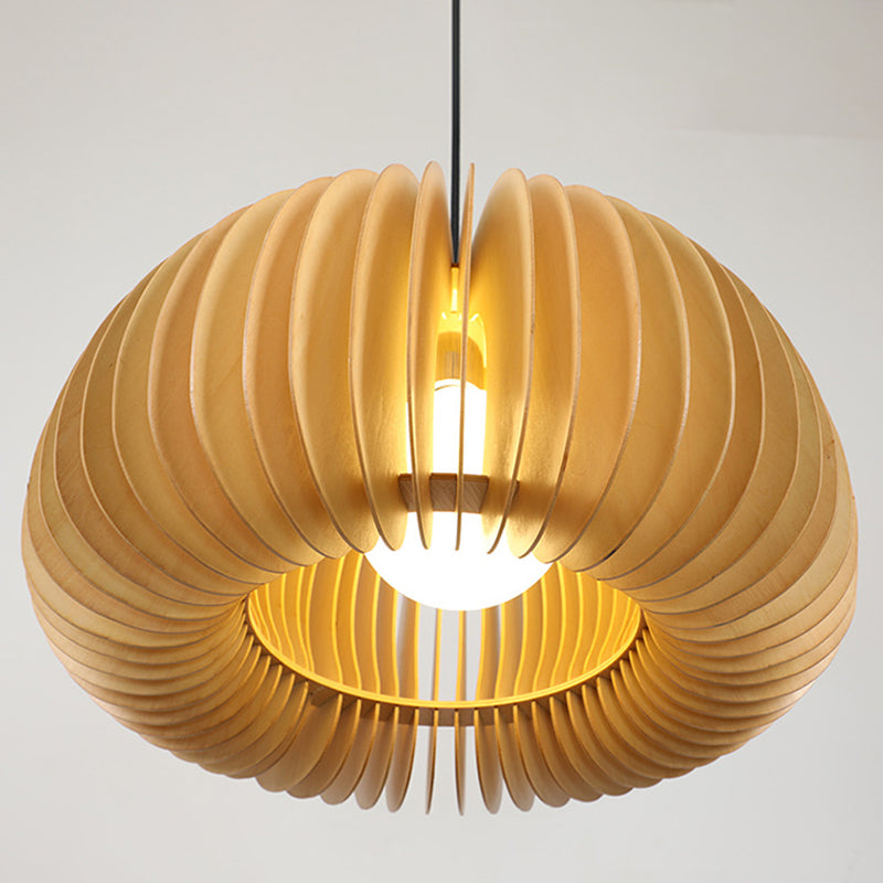 1 Light Pumpkin Shape Wooden Pendant Light Nordic Style Living Room Hanging Lamp Fixture