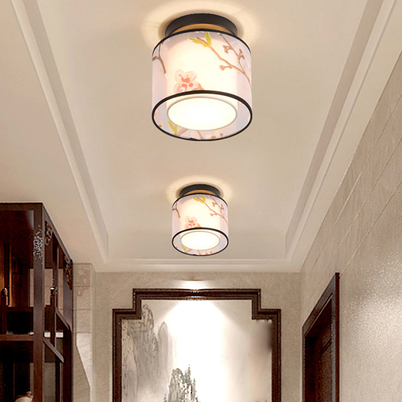 Fabric Light Fixtures Chinese Style Flush Light for Living Room Dinning Room Foyer