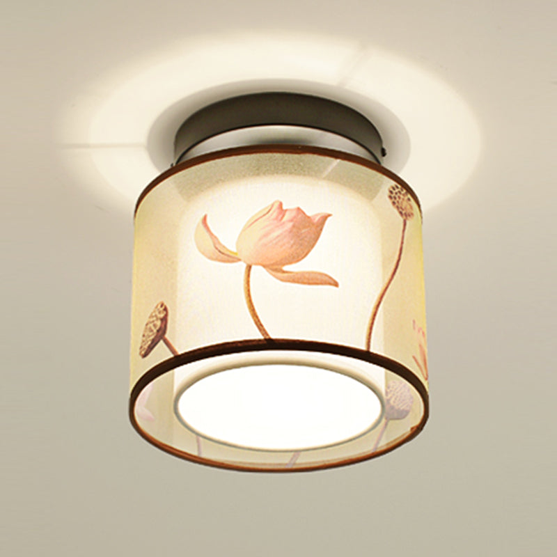 Fabric Light Fixtures Chinese Style Flush Light for Living Room Dinning Room Foyer