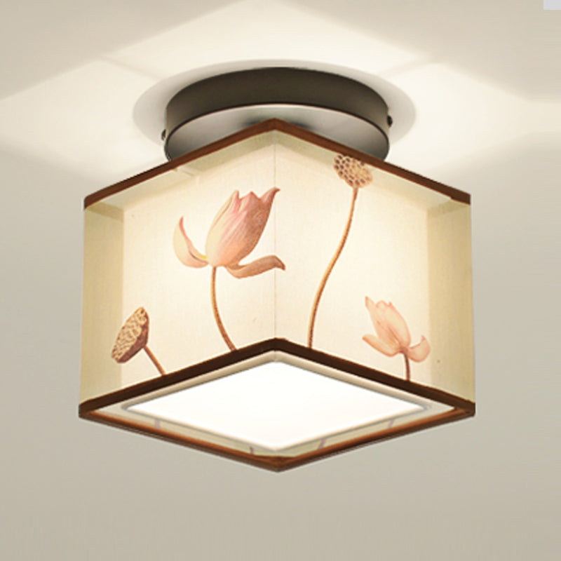 Fabric Light Fixtures Chinese Style Flush Light for Living Room Dinning Room Foyer