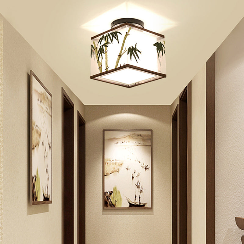 Fabric Light Fixtures Chinese Style Flush Light for Living Room Dinning Room Foyer