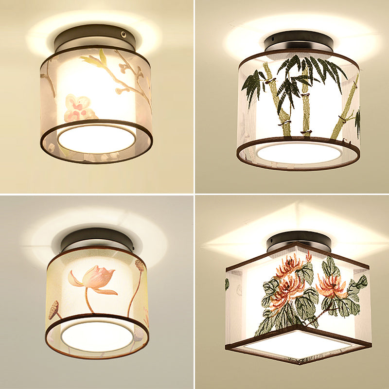 Fabric Light Fixtures Chinese Style Flush Light for Living Room Dinning Room Foyer
