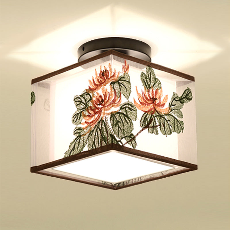 Fabric Light Fixtures Chinese Style Flush Light for Living Room Dinning Room Foyer