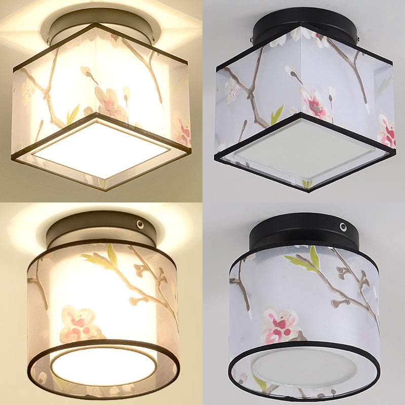 Fabric Light Fixtures Chinese Style Flush Light for Living Room Dinning Room Foyer