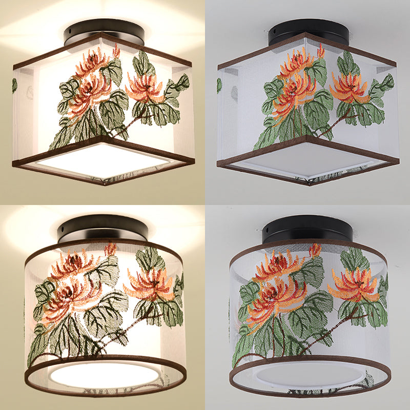 Fabric Light Fixtures Chinese Style Flush Light for Living Room Dinning Room Foyer