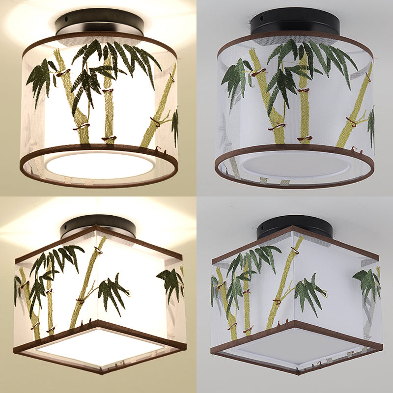 Fabric Light Fixtures Chinese Style Flush Light for Living Room Dinning Room Foyer