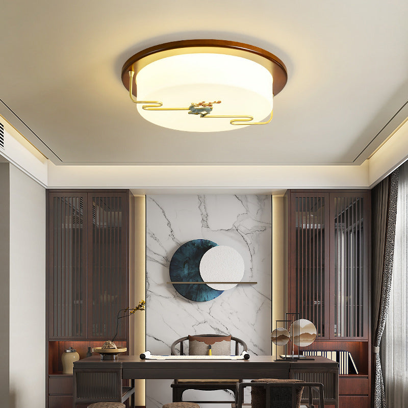 Plafonnier de style chinois en bois 1 lumière LED plafonnier encastré