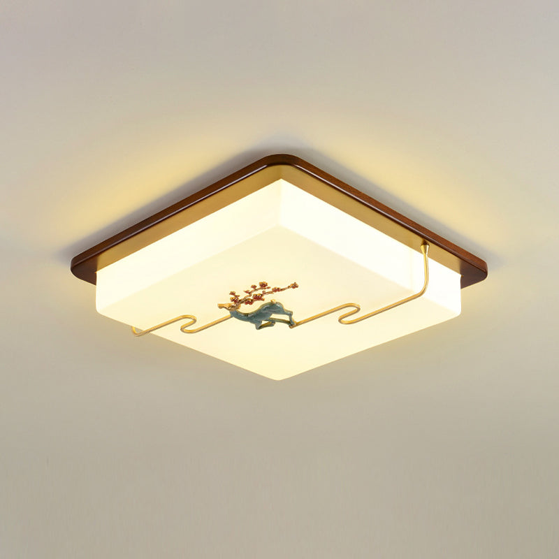 Lámpara de techo estilo chino Madera 1 luz LED Lámpara de techo empotrada