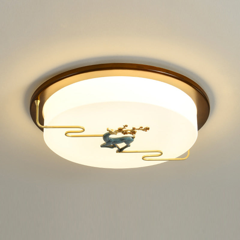 Plafonnier de style chinois en bois 1 lumière LED plafonnier encastré