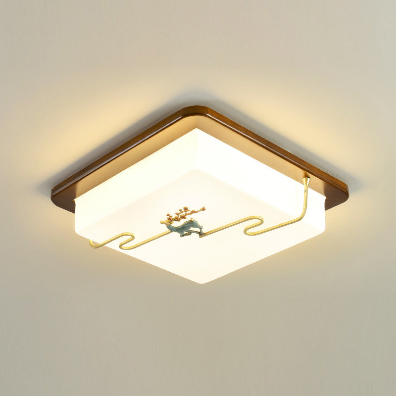 Plafonnier de style chinois en bois 1 lumière LED plafonnier encastré