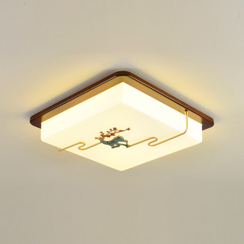 Plafonnier de style chinois en bois 1 lumière LED plafonnier encastré