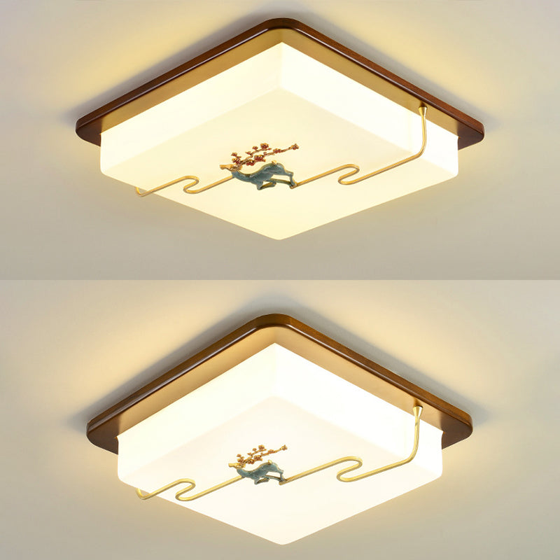 Plafonnier de style chinois en bois 1 lumière LED plafonnier encastré