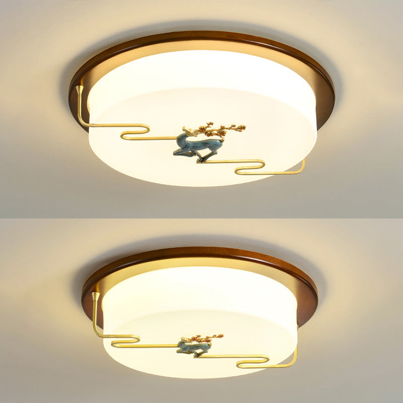 Plafonnier de style chinois en bois 1 lumière LED plafonnier encastré