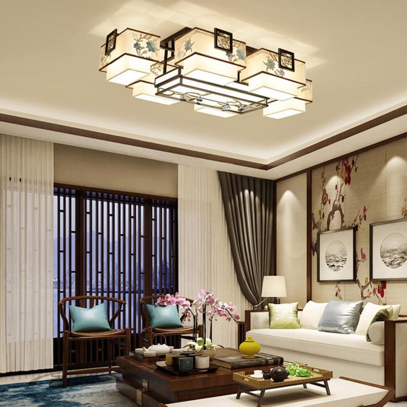 4/5/6 Head Light Fixtures Asia Style Fabric Flush Light for Living Room Dinning Room