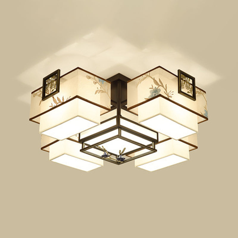 4/5/6 Head Light Fixtures Asia Style Fabric Flush Light for Living Room Dinning Room