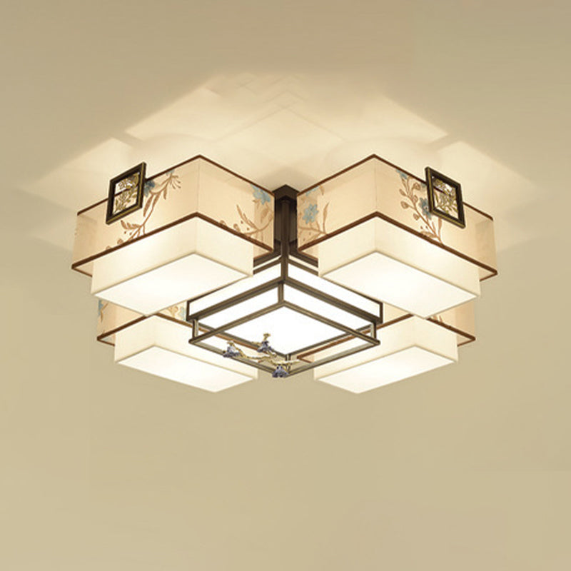 4/5/6 Head Light Fixtures Asia Style Fabric Flush Light for Living Room Dinning Room