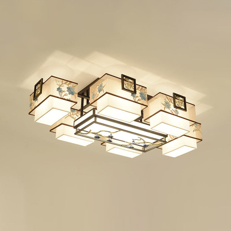 4/5/6 Head Light Fixtures Asia Style Fabric Flush Light for Living Room Dinning Room