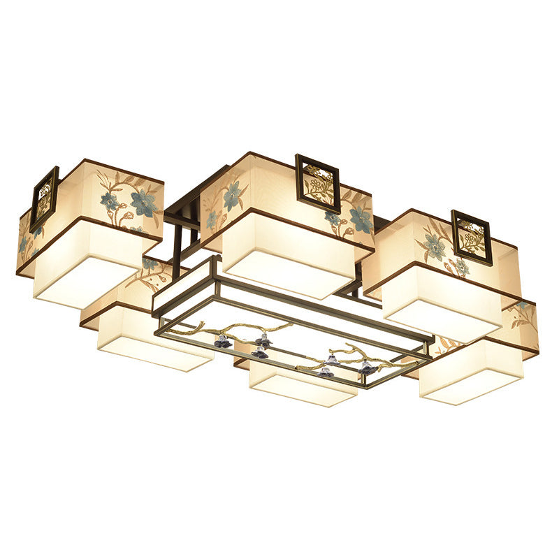 4/5/6 Head Light Fixtures Asia Style Fabric Flush Light for Living Room Dinning Room