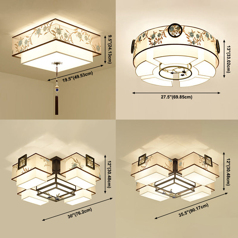 4/5/6 Head Light Fixtures Asia Style Fabric Flush Light for Living Room Dinning Room