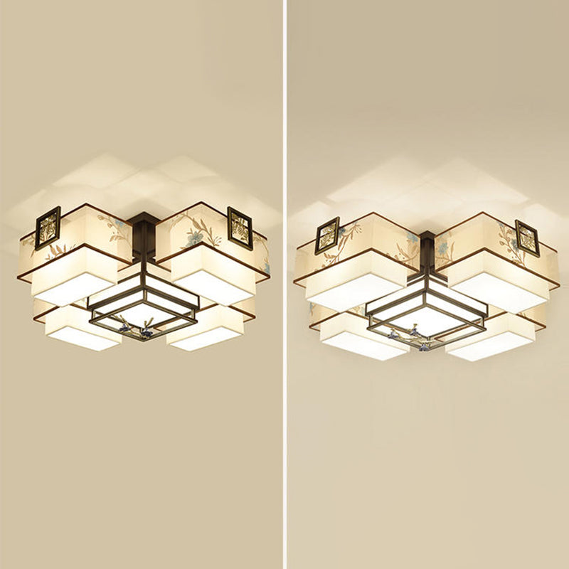 4/5/6 Head Light Fixtures Asia Style Fabric Flush Light for Living Room Dinning Room