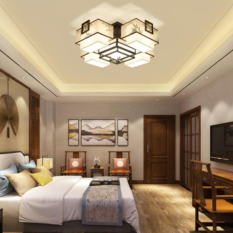 4/5/6 Head Light Fixtures Asia Style Fabric Flush Light for Living Room Dinning Room