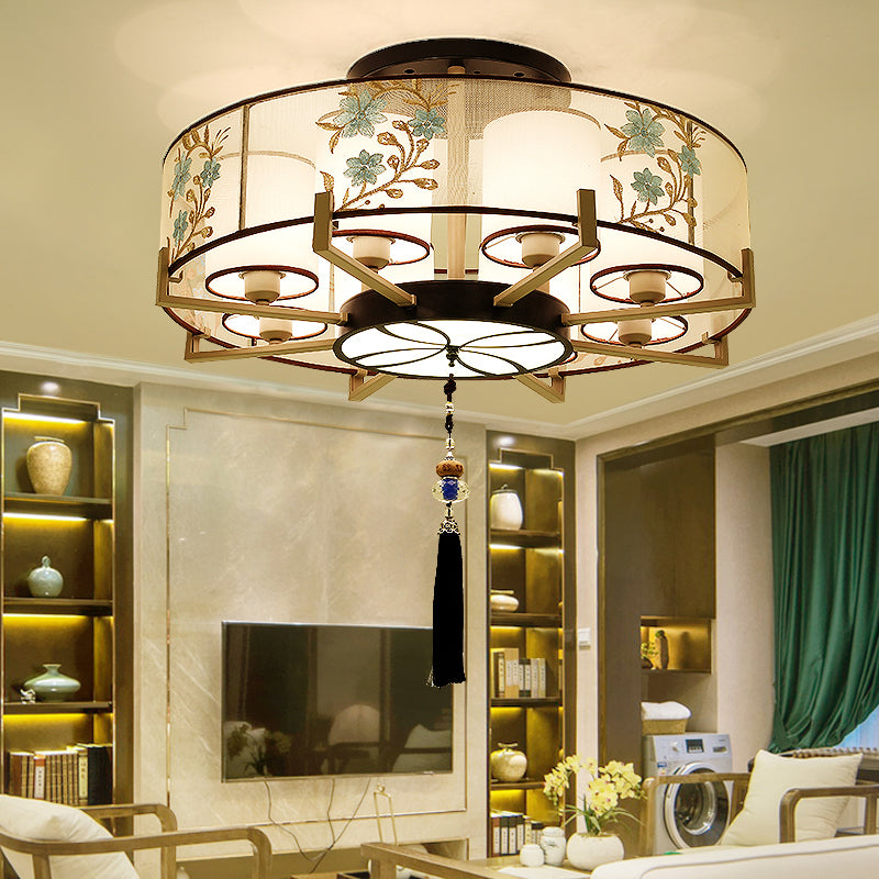 Multi-head Light Fixtures Asia Style Fabric Flush Light for Living Room