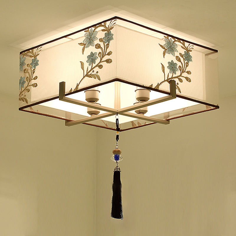 Multi-head Light Fixtures Asia Style Fabric Flush Light for Living Room