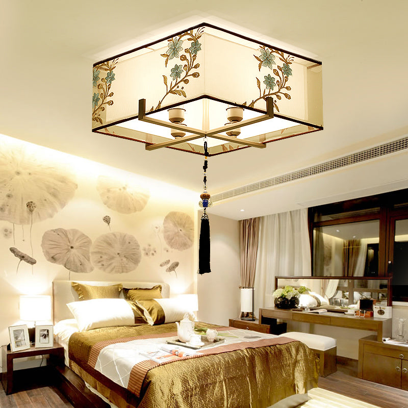 Multi-head Light Fixtures Asia Style Fabric Flush Light for Living Room