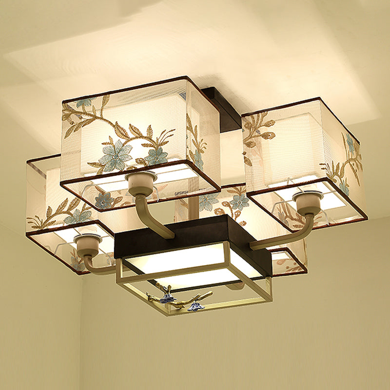 Multi-head Light Fixtures Asia Style Fabric Flush Light for Living Room