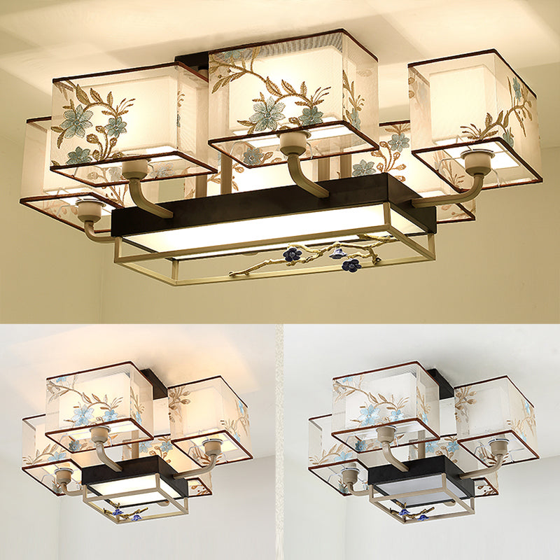 Multi-head Light Fixtures Asia Style Fabric Flush Light for Living Room