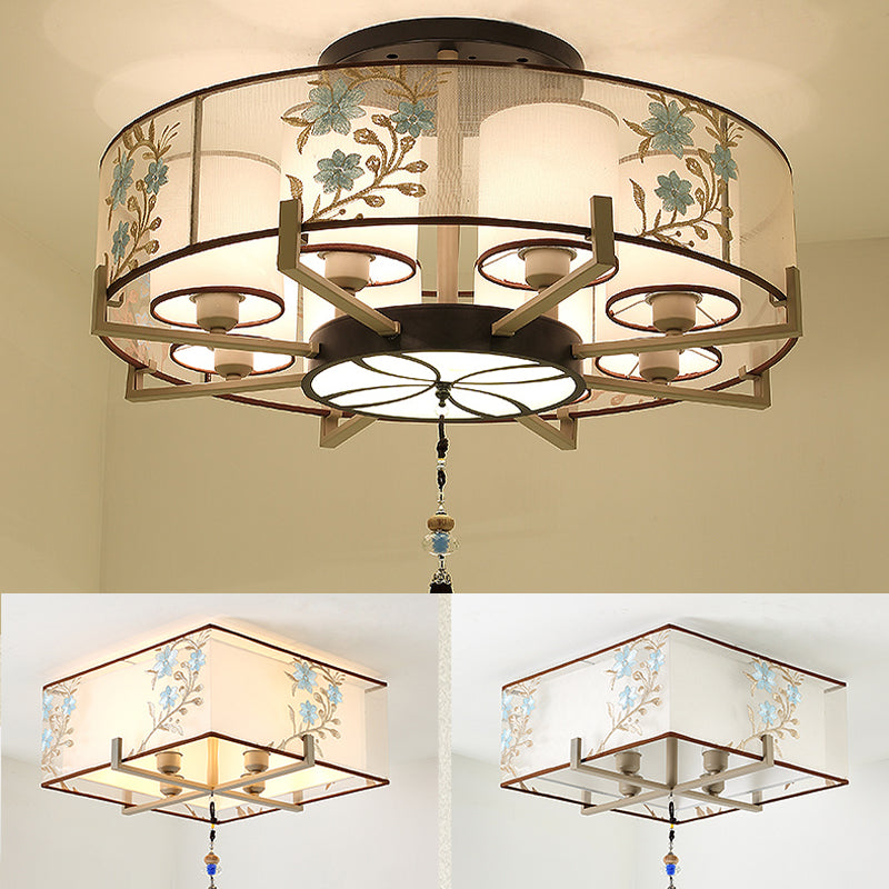 Multi-head Light Fixtures Asia Style Fabric Flush Light for Living Room